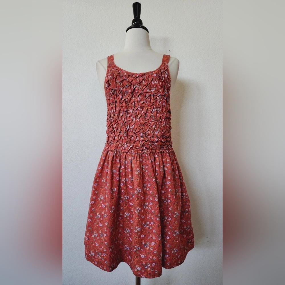 Girls' Red Floral Smocked Sundress